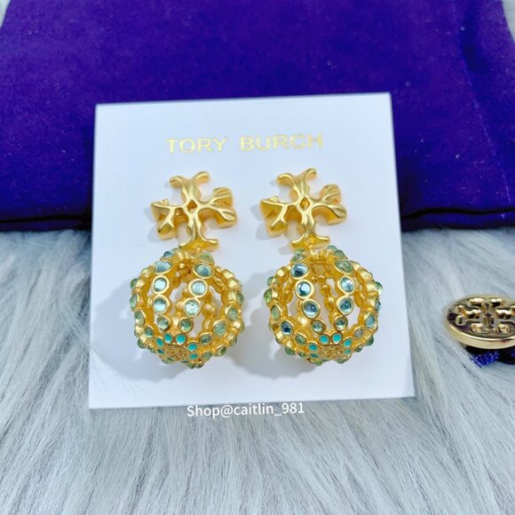 SMALL ROXANNE DROP EARRING ROLLED GOLD/LIGHT BLUE - Picture 3 of 6